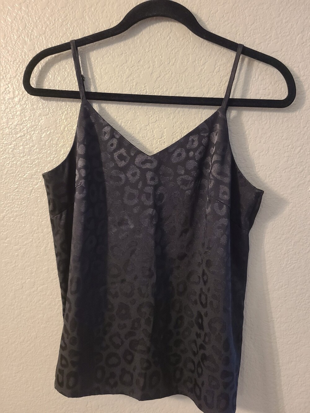 Sen Satin Black Leopard-Print V-Neck Cami Tank Top Size Small